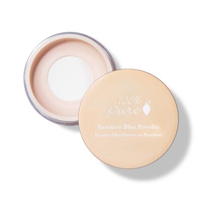 Gentle bamboo blush powder in a round container with a soft beige color, perfect for natural skin tones and eco-friendly makeup routines.