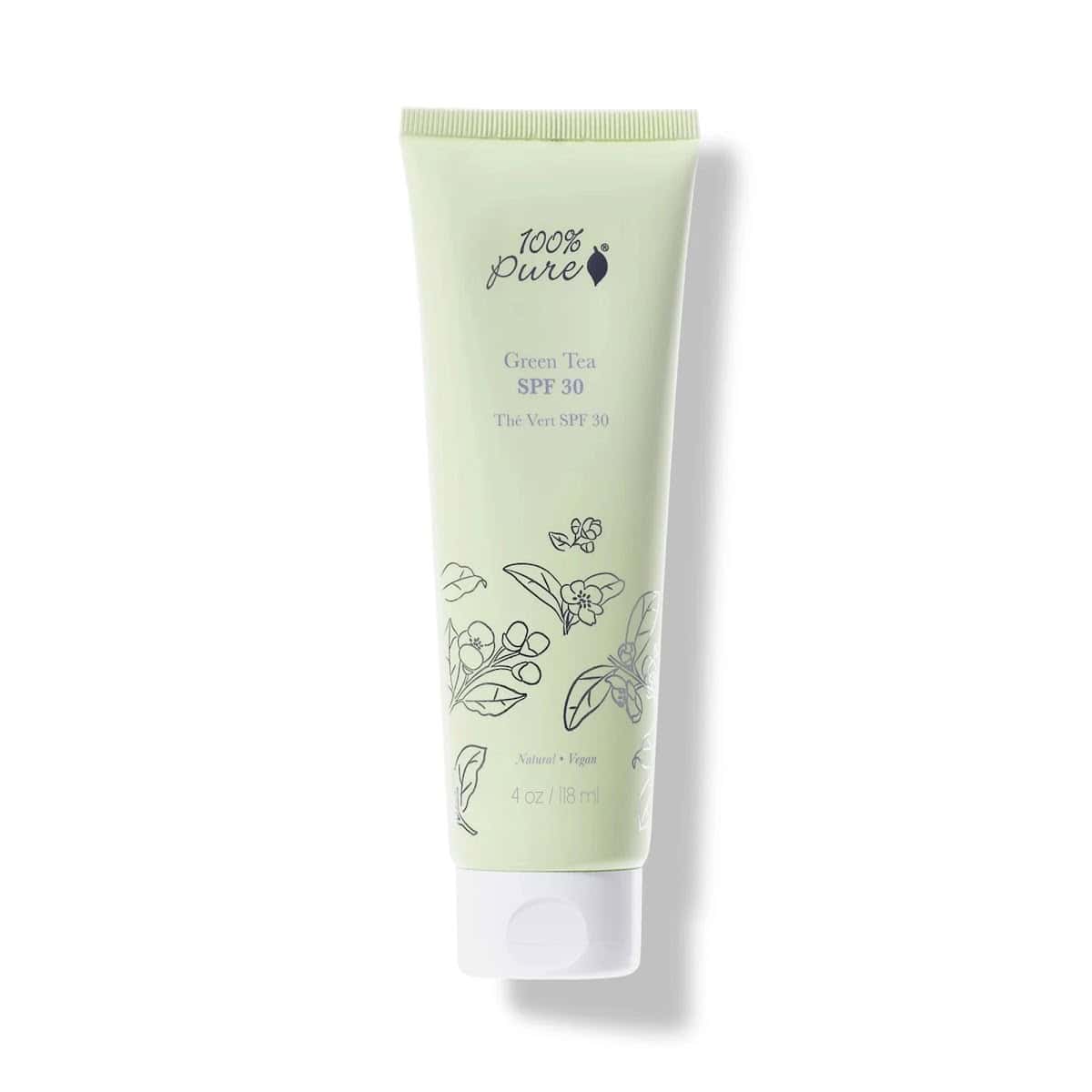 100% Pure Green Tea SPF 30, a mineral sunscreen for humid weather with zinc oxide formula