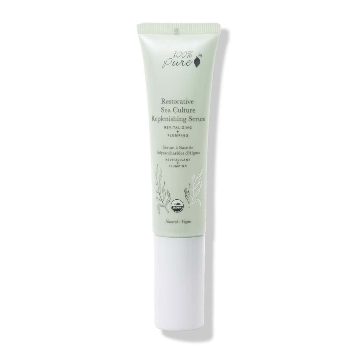 100% Pure Sea Culture Replenishing Serum tube, seaweed hydrating serum for mature skin with sea kelp and chia water