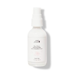 rose water hydrating milk in glass bottle
