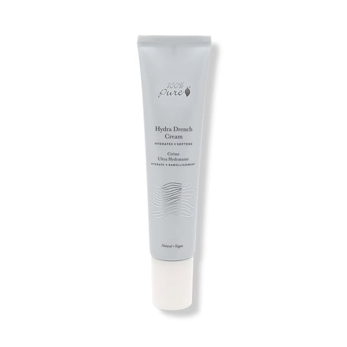 100% Pure Hydra Drench Cream in a tube, a lightweight moisturizer for oily skin.
