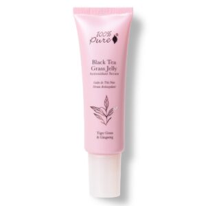 100% Pure Black Tea Grass Jelly Serum, a lightweight anti-aging serum with bakuchiol, green tea EGCG, and hyaluronic acid, Singapore